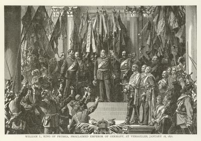 Wilhelm I, król pruski, ogłoszony cesarzem Niemiec, w Wersalu, 18 stycznia 1871 r autorstwa American School