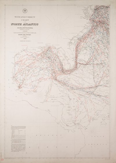 Mapa wiatrów i prądów na północnym Atlantyku autorstwa American School