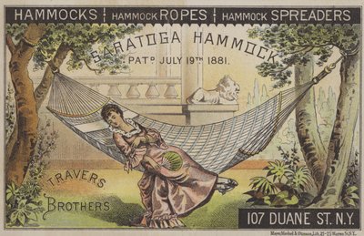 Kobieta leżąca w hamaku z chińskim wachlarzem (chromolitho) autorstwa American School