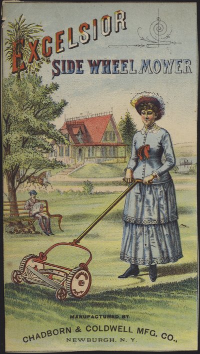 Kobieta kosząca trawę (chromolitho) autorstwa American School