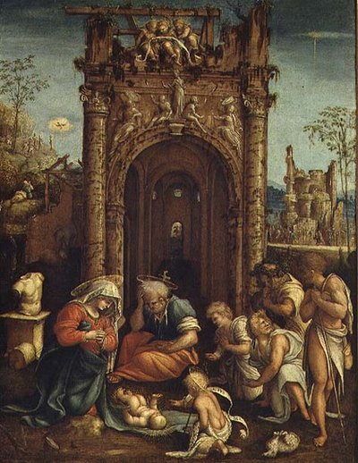 Adoracja pasterzy, ok. 1530 (olej na desce) autorstwa Amico Aspertini