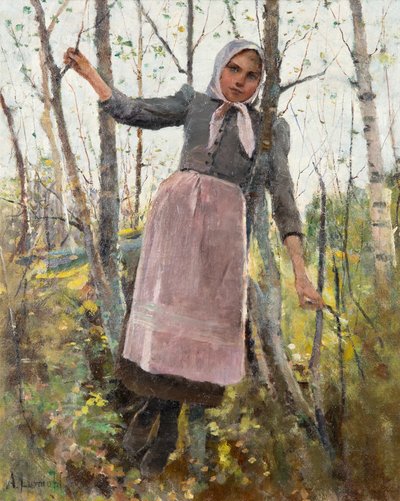 Wiosna; Dziewczyna w brzozowym lesie autorstwa Amélie Lundahl