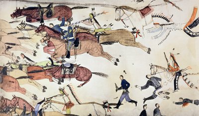 Bitwa pod Little Bighorn, Montana, USA, 25-26 czerwca 1876 c1900 autorstwa Amos Bad Heart Buffalo