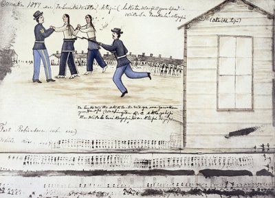 Śmierć Szalonego Konia (ok. 1842-77) w 1877 r., Fort Robinson, Nebraska (atrament na papierze) autorstwa Amos Bad Heart Buffalo