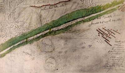 Mapa topograficzna pola bitwy pod Little Big Horn (węgiel drzewny i tusz na papierze) autorstwa Amos Bad Heart Buffalo