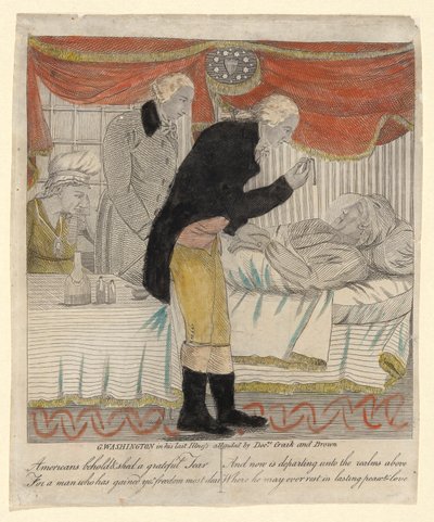 G. Washington w swojej ostatniej chorobie, w której uczestniczyli lekarze Craik i Brown autorstwa Amos Doolittle