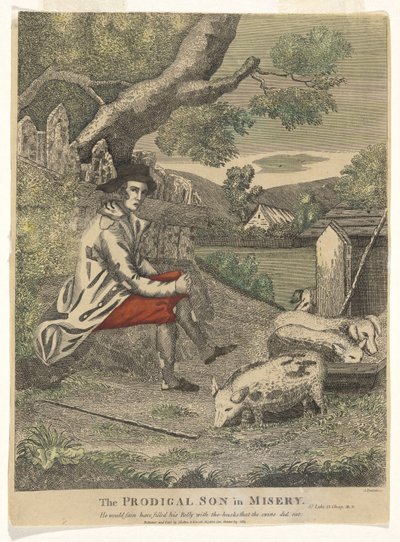 Syn marnotrawny w nędzy (chciałby napełnić swój brzuch łuskami, które zjadały świnie - Św. Łukasz 15 Rozdz. 16v) autorstwa Amos Doolittle