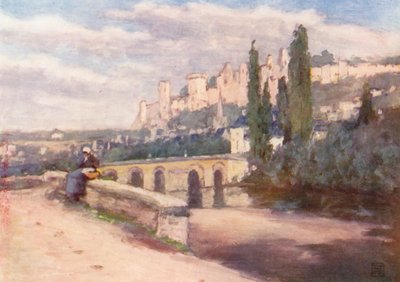 Chinon z nabrzeża (kolorowa litografia) autorstwa Amy B. Atkinson