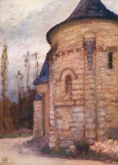 Stary kościół w Cravant (kolorowa litografia) autorstwa Amy B. Atkinson