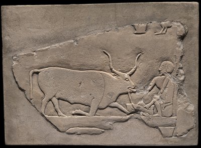 Fragment ściany z grobowca przedstawiający pasterza autorstwa Ancient Egyptian