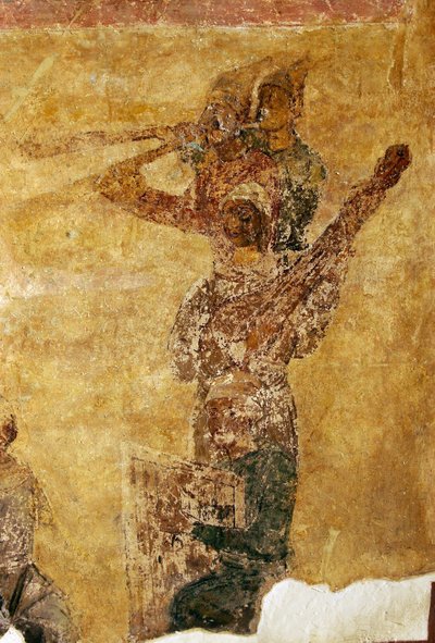 Szczegóły dotyczące muzyków i akrobatów autorstwa Ancient Russian frescos