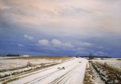 Zimowy pejzaż z koniem i wozem, autorstwa Anders Andersen Lundby