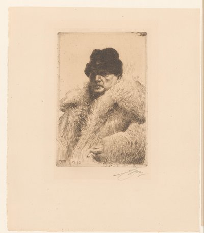 Autoportret z futrem i czapką autorstwa Anders Leonard Zorn (signed by artist)
