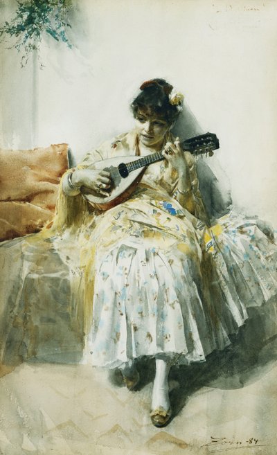 Hiszpanka grająca na mandolinie, 1884 autorstwa Anders Leonard Zorn
