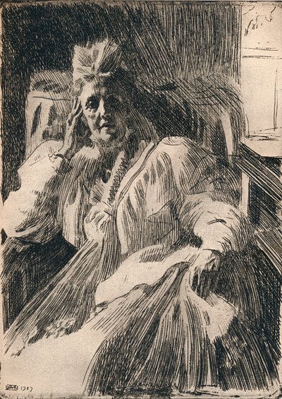 Akwaforta królowej wdowy Szwecji, ok. 1909 autorstwa Anders Leonard Zorn