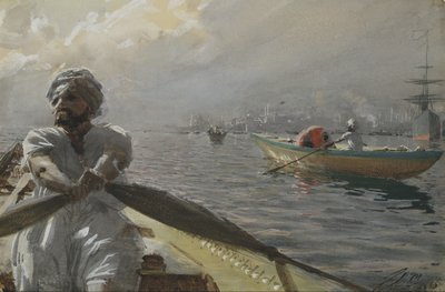 Turecki przewoźnik w porcie w Konstantynopolu, 1886 (wc na papierze) autorstwa Anders Leonard Zorn