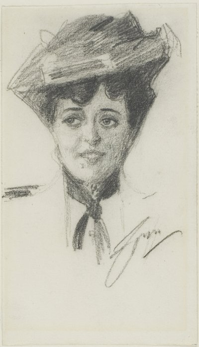 Głowa młodej kobiety w kapeluszu autorstwa Anders Leonard Zorn