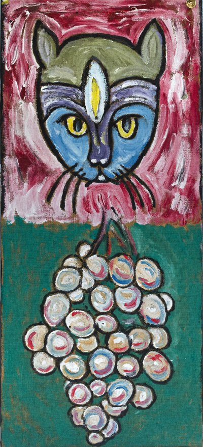 DAILY ART: CAT AND GRAPES, 2012 (akryl na płótnie jutowym naciągniętym na drewnianą ramę) autorstwa Ando Gilardi