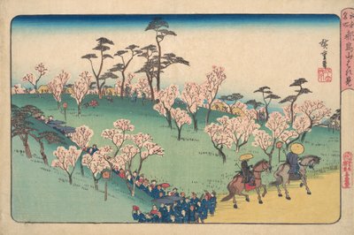 Oglądanie kwiatów wiśni Asukayama. autorstwa Ando Hiroshige