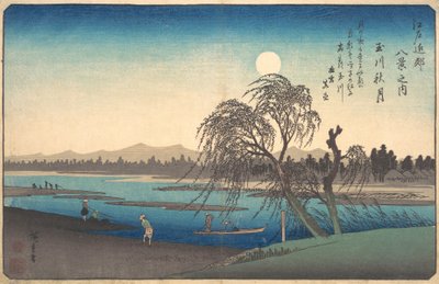 Jesienny księżyc nad rzeką Tama, ok. godz. 1838., ca. 1838. autorstwa Ando Hiroshige