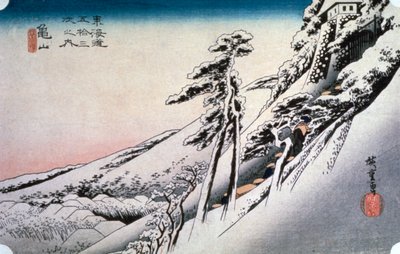 Bezchmurna pogoda po śniegu w Kameyama, z 53 stacji Tokaido, 1832 autorstwa Ando Hiroshige