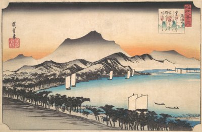 Bezchmurna pogoda w Awazu, ca. 1832., ca. 1832. autorstwa Ando Hiroshige
