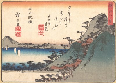 Wieczorny Dzwon w Świątyni Miidera, z serii Osiem widoków Omi...ca. 1834-35. autorstwa Ando Hiroshige