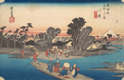 Prom przeprawa przez rzekę Rokugo, ca. 1834., ca. 1834. autorstwa Ando Hiroshige