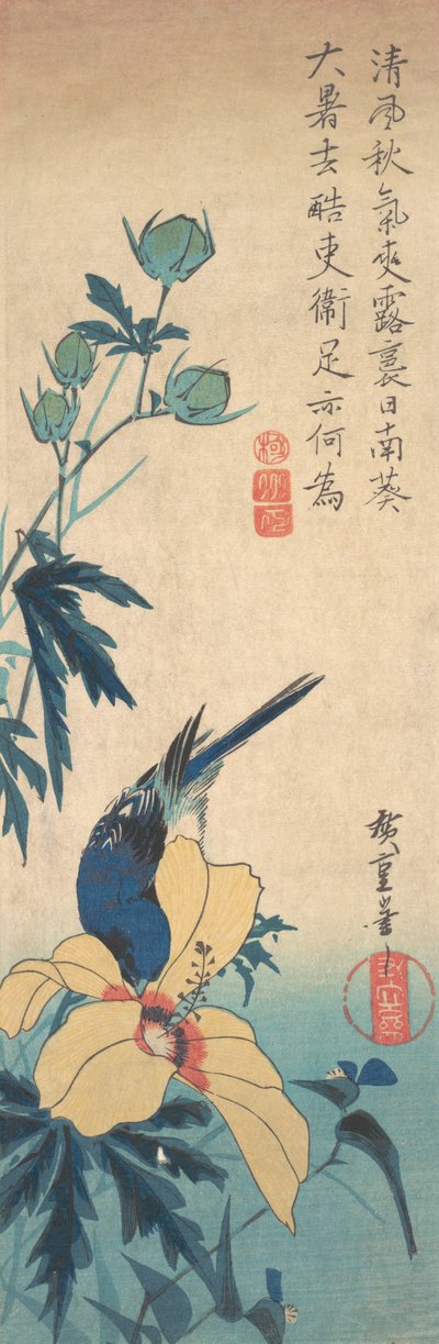 Hibiskus i Bluebird, ca. 1832., ca. 1832. autorstwa Ando Hiroshige