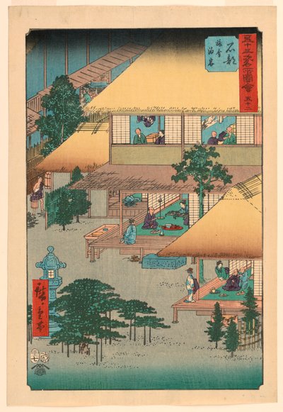 Ishibe: Goście w karczmie (Isibe, ryosha tomarikyaku) z serii 53 Stacje Tokaido autorstwa Ando Hiroshige