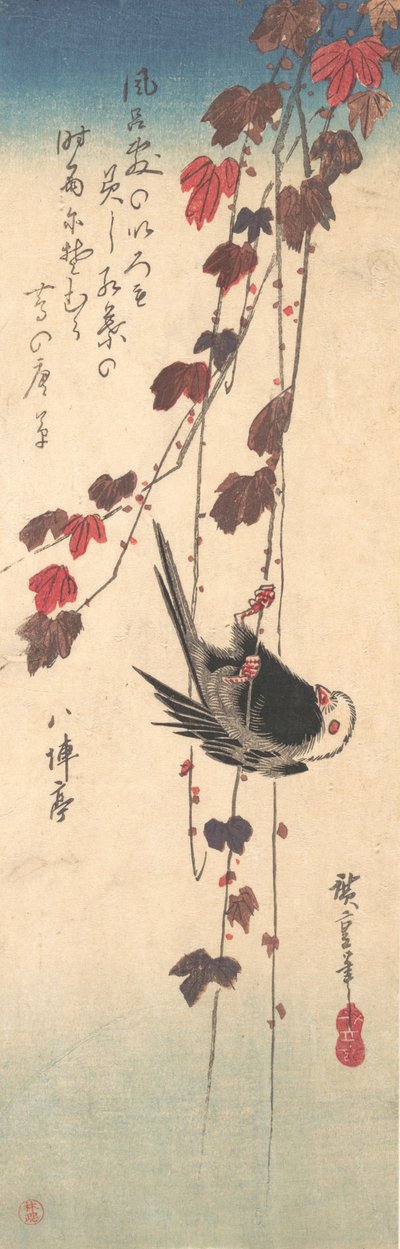 Sikora długoogoniasta na bluszczu jesiennym, ca. 1835., ca. 1835. autorstwa Ando Hiroshige