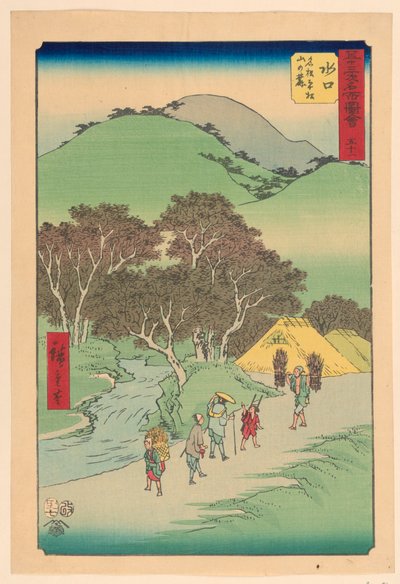 Minakuchi: Słynne sosny u podnóża stopnia Hiramatsu (Minakuchi, u podnóża Hiramatsu Yama) autorstwa Ando Hiroshige