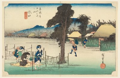 Minakuchi, członek pięćdziesięciu trzech dźwięków Stachi z miasta dolnego d autorstwa Ando Hiroshige