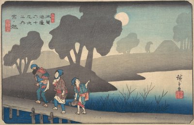 Księżycowa noc w Miyanokoshi, z sześćdziesięciu dziewięciu stacji Kisokaido, ca. 1838., ca. 1838. autorstwa Ando Hiroshige
