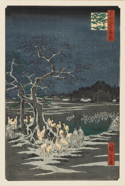 Sylwestrowe ogniska pod Zmieniającym się Drzewem, Oji, XIX w. autorstwa Ando Hiroshige