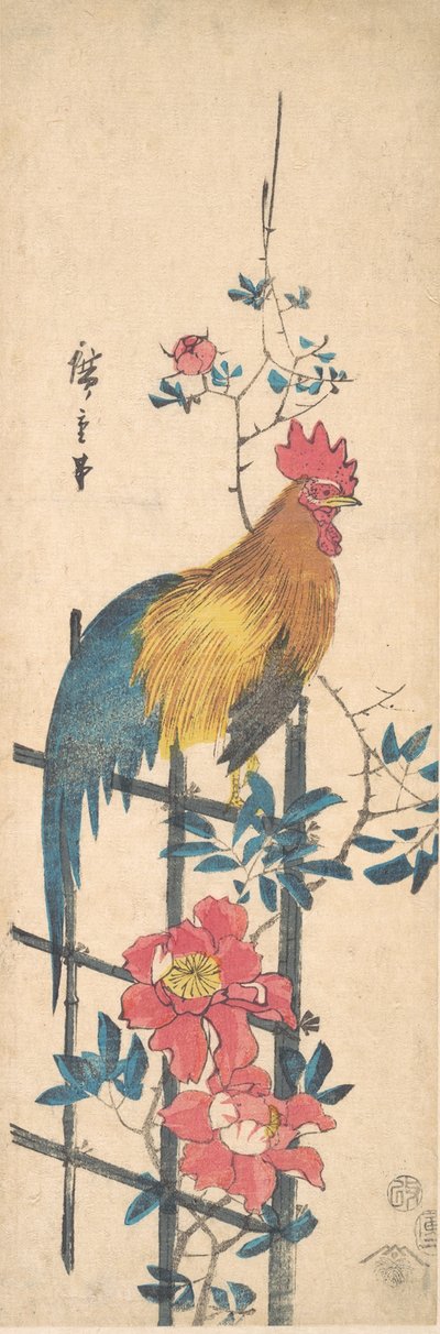 Piwonia i kogut, 1854., 1854. autorstwa Ando Hiroshige