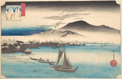 Powracające gęsi w Katadzie, K. 1832., K. 1832. autorstwa Ando Hiroshige