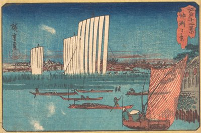 Żaglówki z serii Dwanaście widoków Edo, XIX wiek. autorstwa Ando Hiroshige