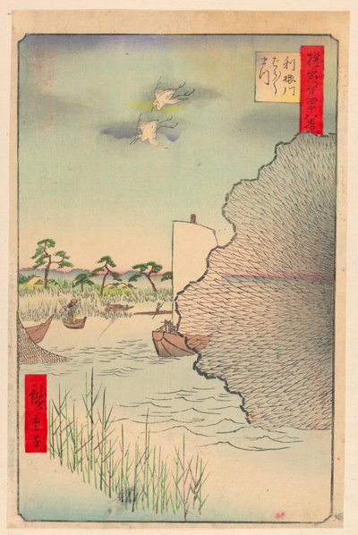 Rozrzucone sosny wzdłuż rzeki (Tone-gawa, Barbara-matsu) Z serii Sto słynnych widoków Edo autorstwa Ando Hiroshige