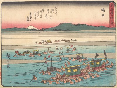 Shimada, Oigawa Shun-Gan, brzegi rzeki Oi, ca. 1838., ca. 1838. autorstwa Ando Hiroshige