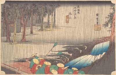 Wiosenny deszcz na 50. stacji Tsuchiyama Tokaido, XIX wiek. autorstwa Ando Hiroshige