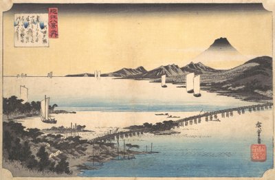 Sunset Glow at Seta Seta sekisho, z serii Osiem widoków prowincji Omi Omi ha..., 1834-35. autorstwa Ando Hiroshige