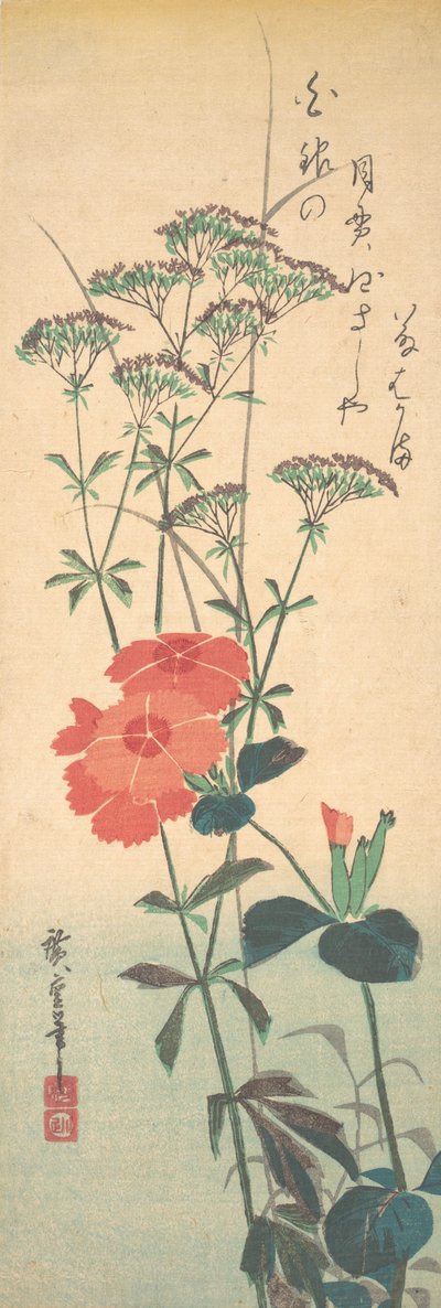 Wspaniałe róże i rzepik chiński, ca. 1836., ca. 1836. autorstwa Ando Hiroshige