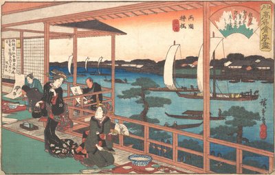 Herbaciarnia przy Willow Bridge, ca. 1835-42., ca. 1835-42. autorstwa Ando Hiroshige
