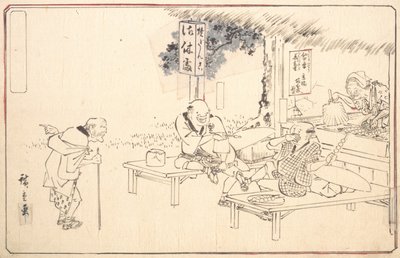 Słynni Praktyczni Jokery Yajirobei w przydrożnej restauracji, ca. 1840., ca. 1840. autorstwa Ando Hiroshige