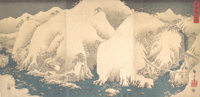 Góry Kiso w Śniegu, datowane na ósmy miesiąc węża..., datowane na ósmy miesiąc roku Węża, 1857. autorstwa Ando Hiroshige