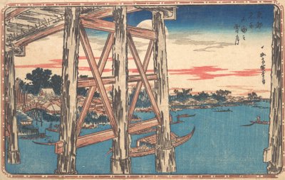 Zmierzch księżyca na moście Ryogoku. autorstwa Ando Hiroshige