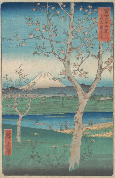 Widok na górę Fuji z Koshigaya, prowincja Musashi Musashi, Kos..., 4. miesiąc, rok 1858. autorstwa Ando Hiroshige