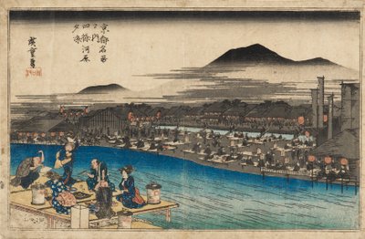 Drzeworyt - Nocny widok w Shijo Kawaramachi, 1797-1858 autorstwa Ando Hiroshige