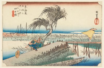 Yokkaichi, River Sene, członek Te pięćdziesiąt trzy Stachi dźwięk niższej d . miasta autorstwa Ando Hiroshige